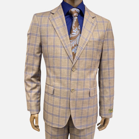 Mens Brown Windowpane Suit | Wool and Silk Blend
