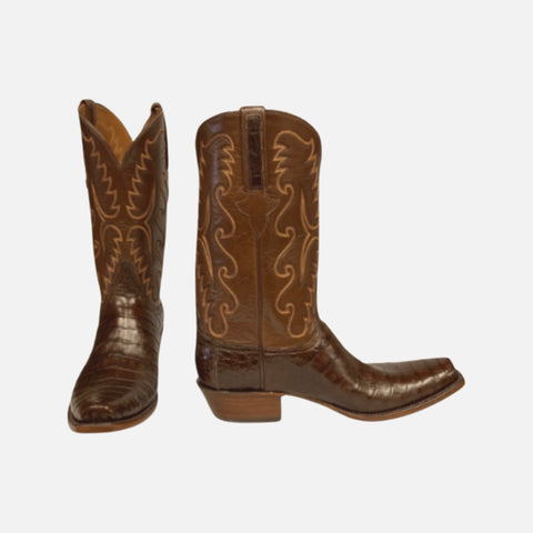 Lucchese Classic Sienna Ultra Caiman Belly Antique Brown Cowboy Boots