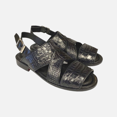 Alligator Black Sandal For Men | Made in Italy